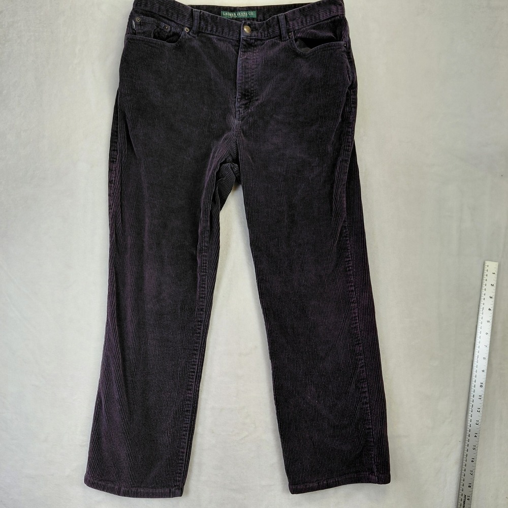 Lauren Ralph Lauren Purple Corduroy Pants Women 14 Straight Leg Mid Rise Plum